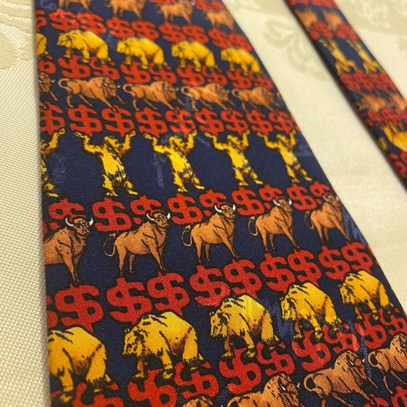 Nicole Miller STONKS Tie Bears & Bulls 100% Silk - Picture 1 of 9